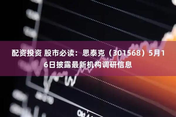 配资投资 股市必读：思泰克（301568）5月16日披露最新机构调研信息